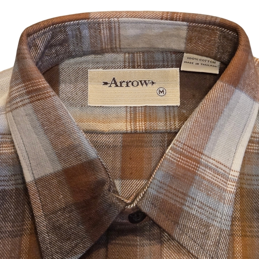 Y2K Arrow Plaid Flannel Shirt Men’s M Brown Beige Rust Blue | NWOT - Picture 2 of 15
